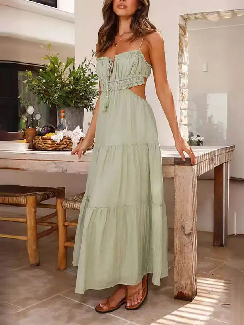 Maxiklänning Dam Utskuren Flödande Design Polyester för Sommar