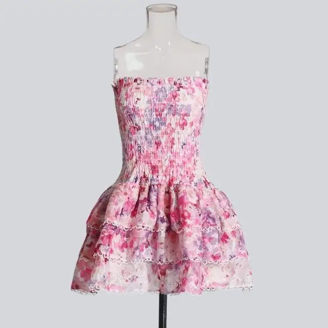 Dam A-linje Klänning Blommönster Ärmlös Polyester Sommarklänning