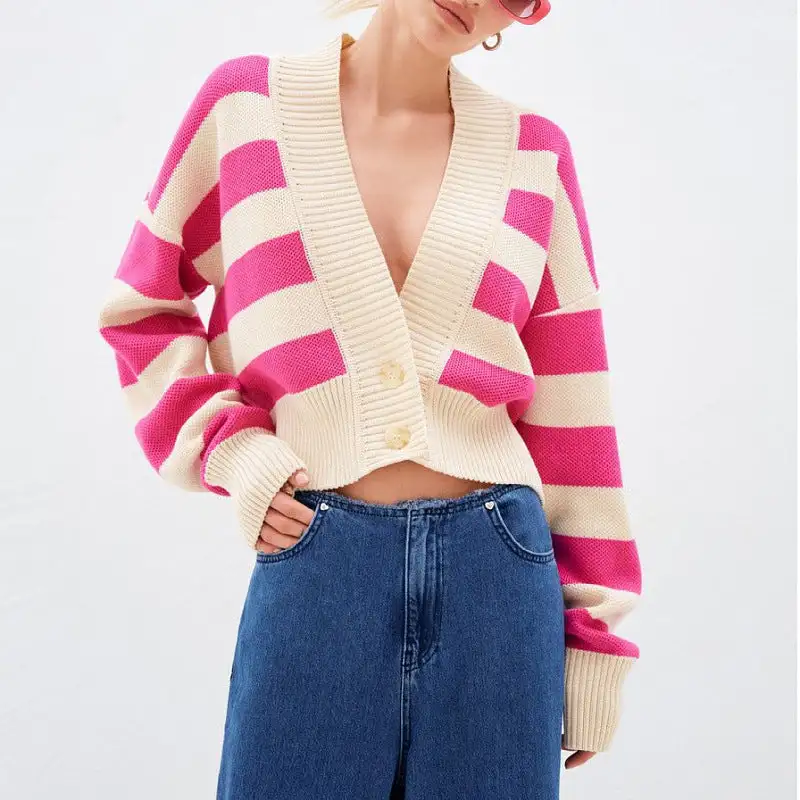 Dam Cardigan Färgblock Design Mjuk Akryl