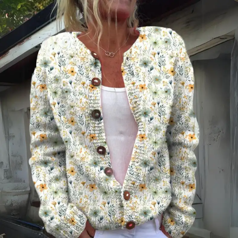 Dam Kofta Blommigt Tryck Mjuk Akryl