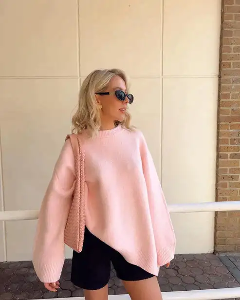 Dam Oversized Tröja Hög Krage Polyester för Höst och Vinter