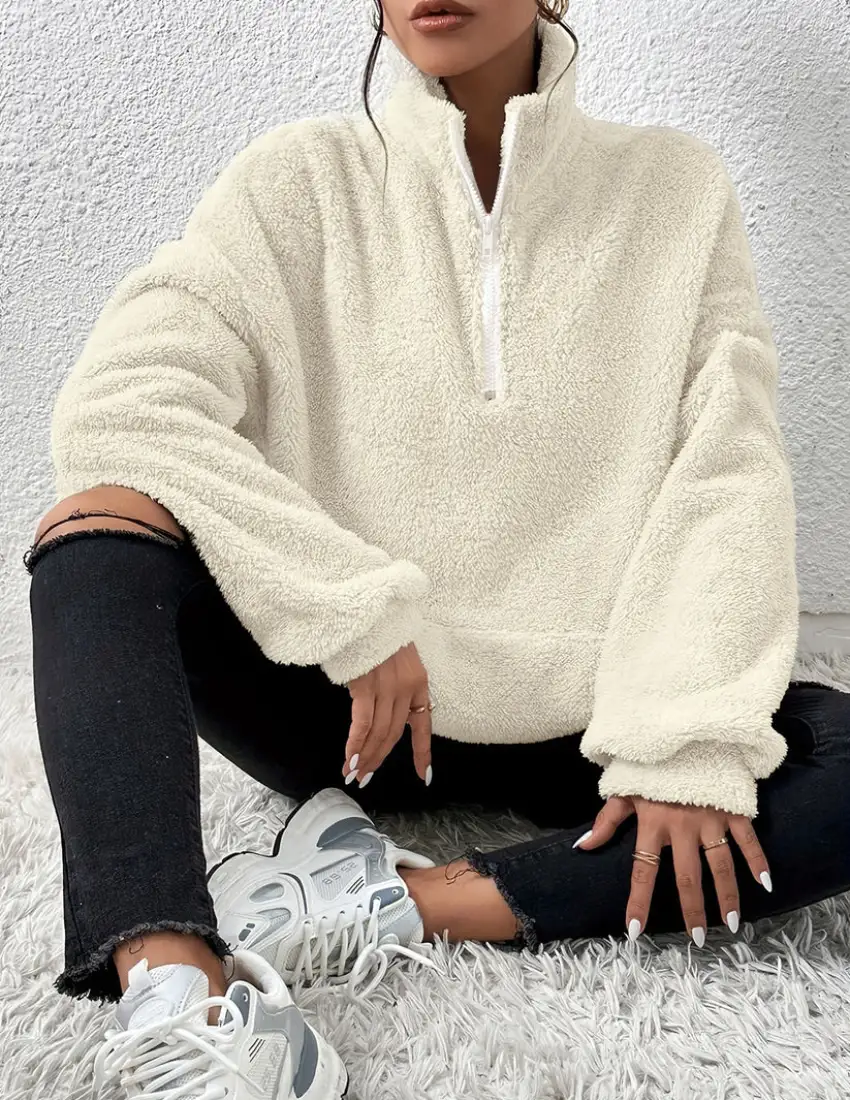 Dam Fleecetröja Bekväm Design Mjuk Fleece Vintertröja