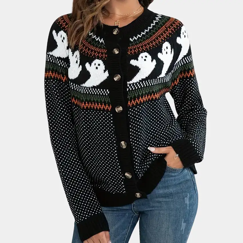 Dam Cardigan Halloween Design Mjuk Material