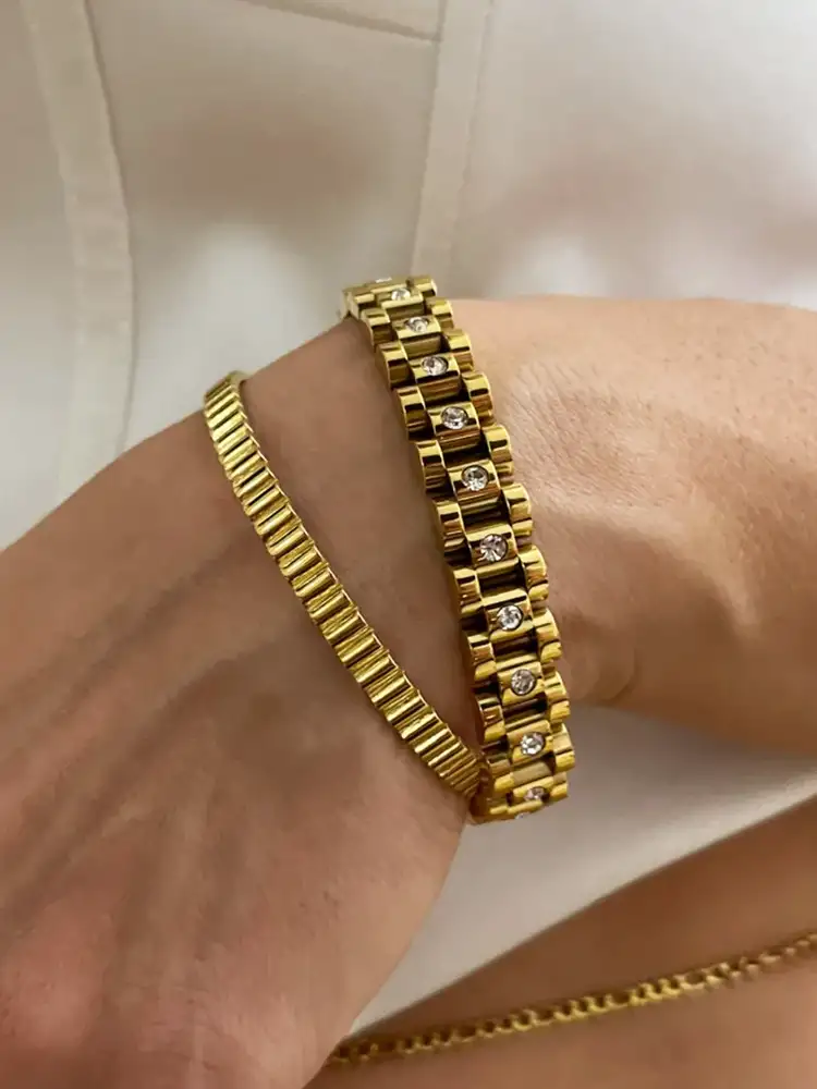Dam Guld Armband Bred med Zirkonia Elegant Design
