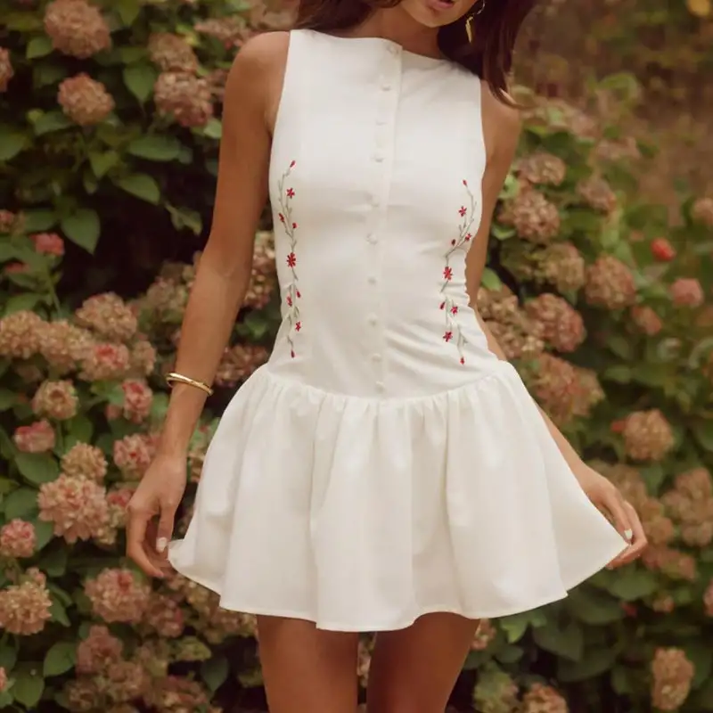Sommarklänning Dam Ärmlös Blommor Ruffle Andningsbart Material
