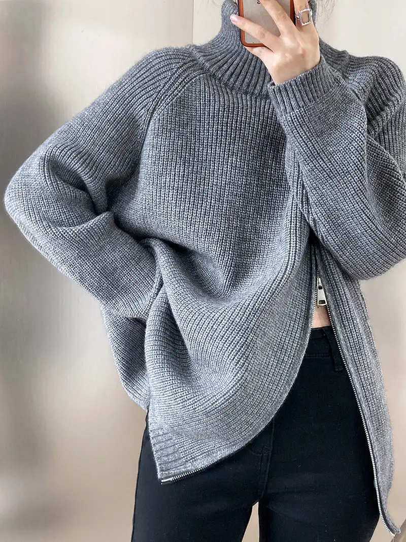 Stickad Dam Turtleneck Tröja Monokrom Akryl