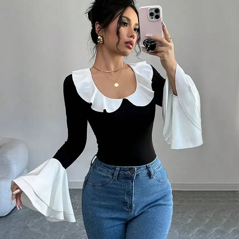 Kvinnors Ruffle Top Andningsbart Material Modern Design