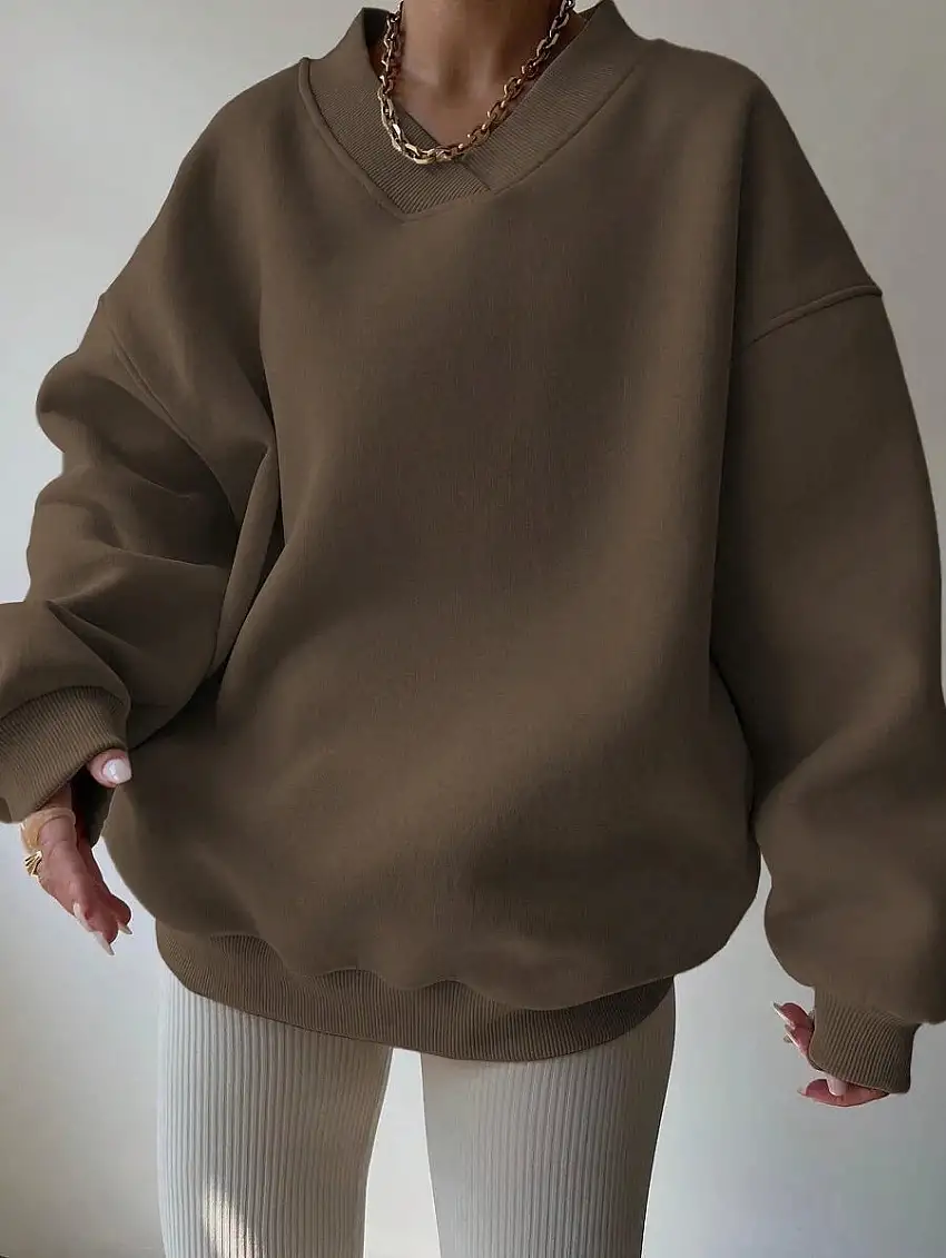 Dam Långärmad Tröja Avslappnad Polyester Loose Fit