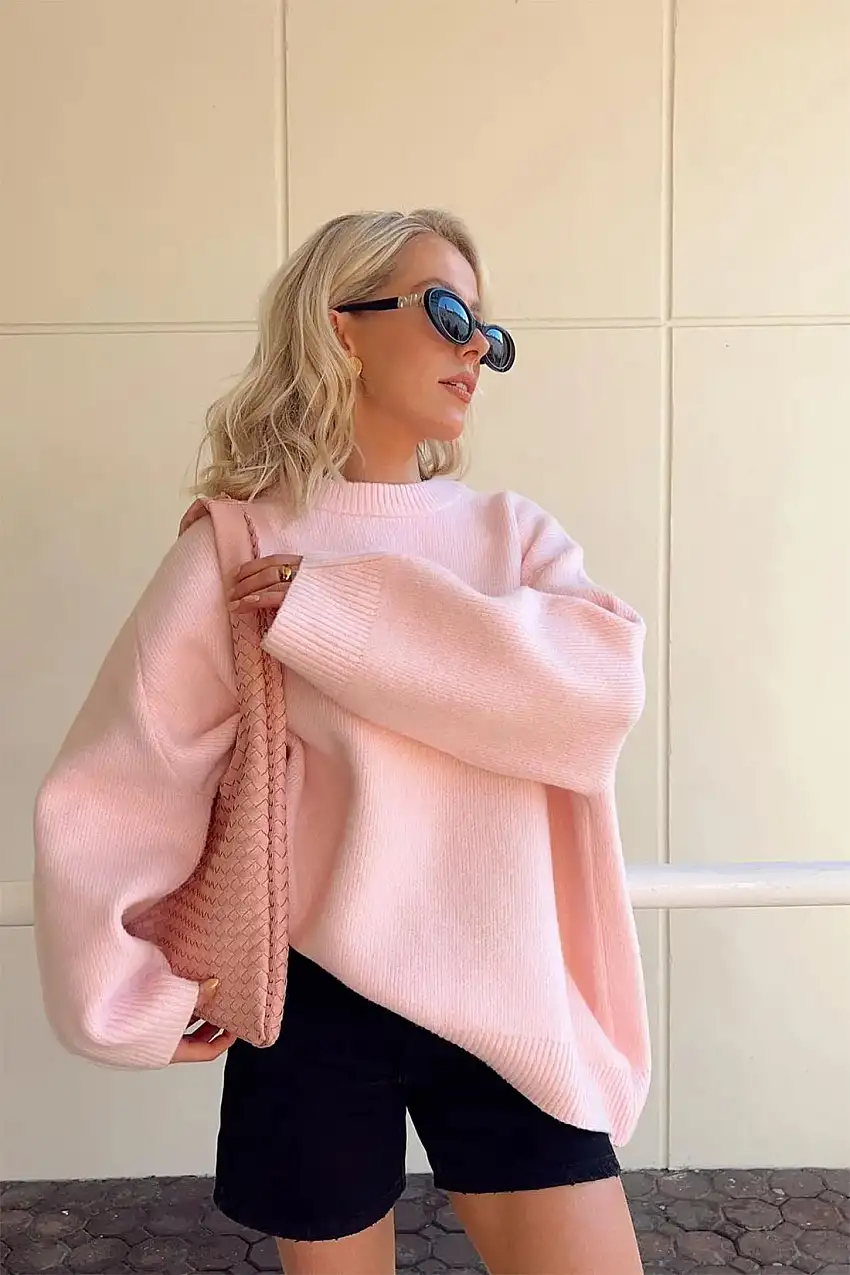 Stickad Dam Tröja Varm Polyester Viskos Avslappnad Passform