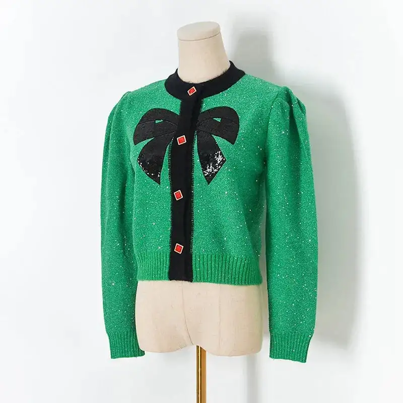 Dam Cardigan Puffärmar Viskos och Polyamid