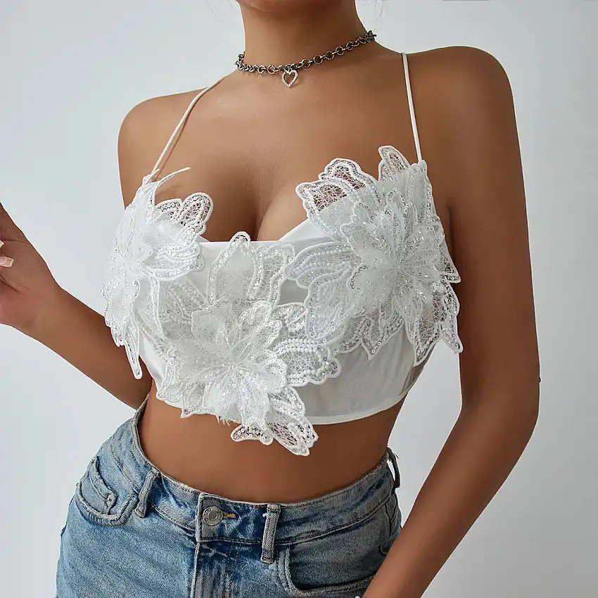 Dam Festtopp Ärmlös Blommotiv Polyester Spandex