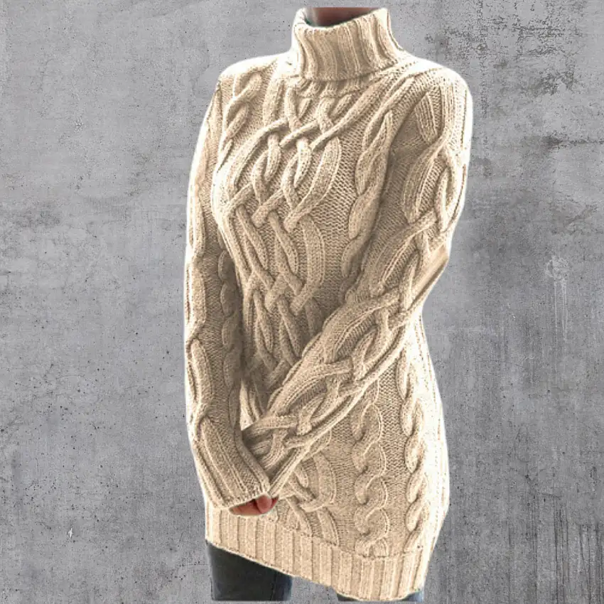 Stickad Dam Turtleneck Tröja Lång Ärmar Mjuk Akryl