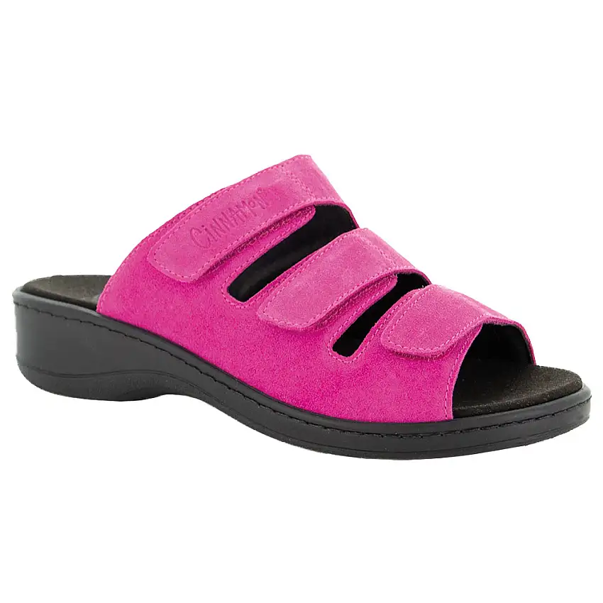 Anita cerise - sandal i mocka med stretch för hallux valgus
