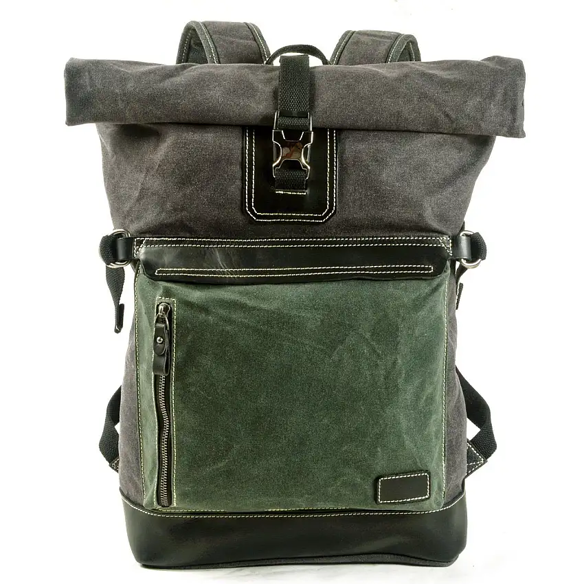 Unisex Ryggsäck Vintage Vaxad Bomull och Läder