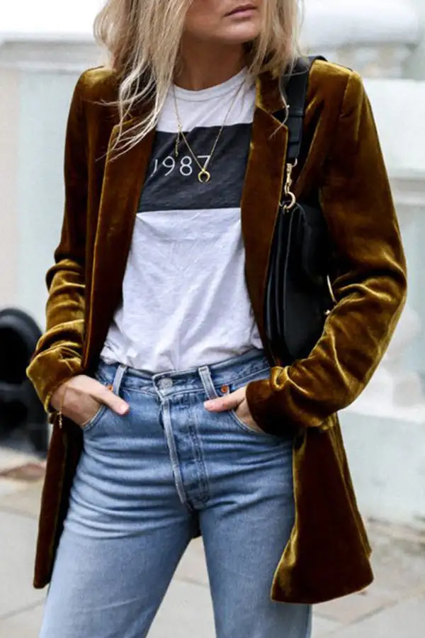 Dam Blazer i Sammet Modern Design Elegant Passform