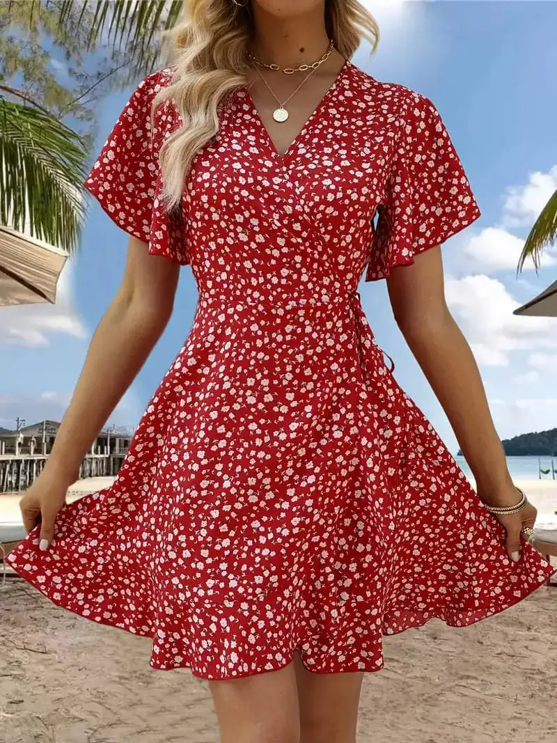 Sommarklänning Dam med Vackra Ärmar i Lätt Material för Bröllop och Fe