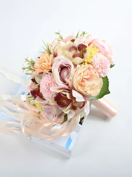 Eleganta Runda Silke Blomma Brudbuketter