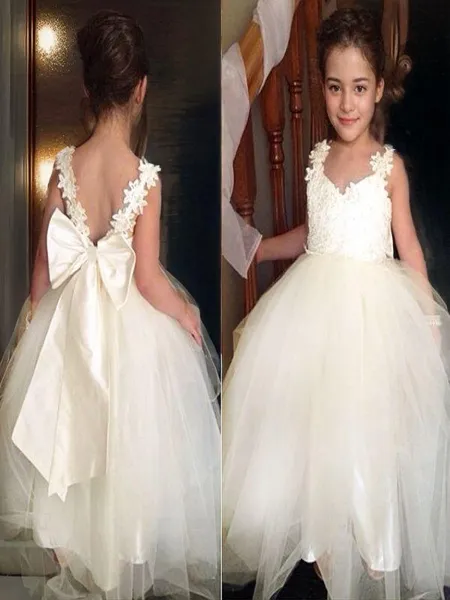 Balklänning Princess Sweetheart Ärmlös Söt Golvlång Flower Girl-Klänning I Tyll Med Pilbåge Glht0004{N}