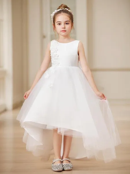 A-Linje Princess Skopa Ärmlös Asymmetrisk Bedårande Tyll Flower Girl Klänning