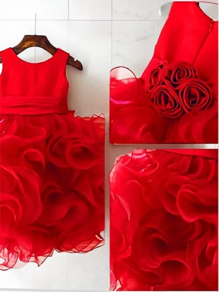Balklänning Scoop Ärmlös Ankellång Petite Organza Flower Girl Klänning Med Lager
