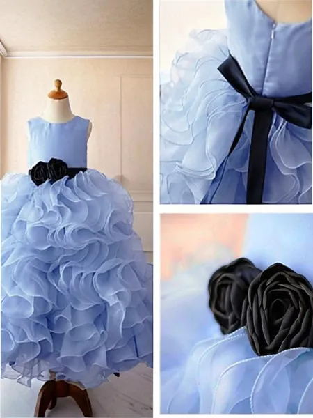 Balklänning Skopa Ärmlös Golvlång Organza Precious Flower Girl Klänning Med Volanger