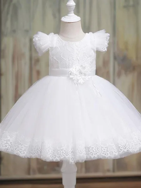 Balklänning Princess Skopa Kort Ärm Söt Te-Lång Tyll Flower Girl Klänning