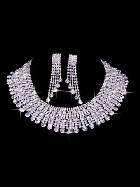 Mycket Eleganta Tjeckiska Rhinestones Bröllop Halsband Örhängen Set