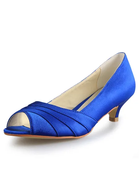 Kvinnors Low Heel Peep Toe Satäng High Heels