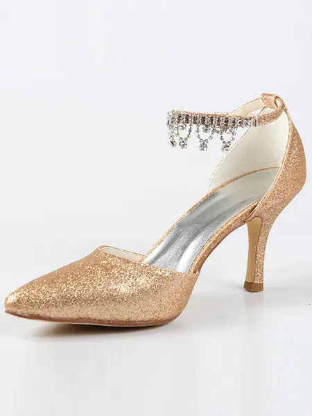 Kvinnors Mary Jane Closed Toe Cone Häl Med Strass Höga Klackar
