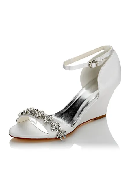 Kvinnors Satäng Pu Peep Toe Kilklack Bröllopsskor