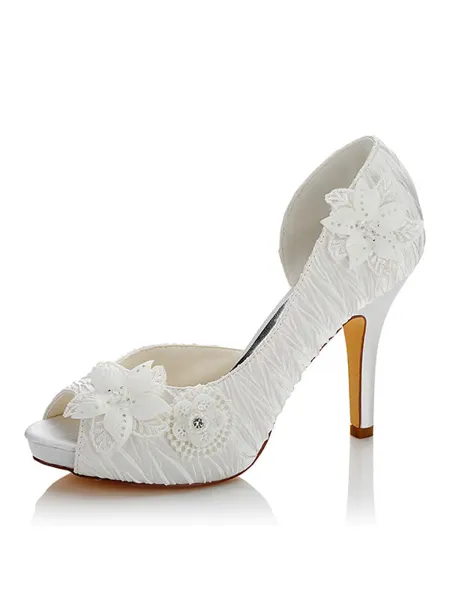 Kvinnors Satäng Pu Peep Toe Stilettklack Bröllopsskor