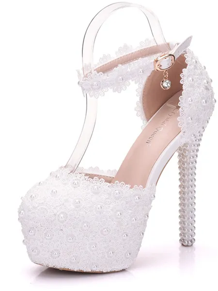 Kvinnors Pu Closed Toe Med Beading Stilettklack Plattformar Skor