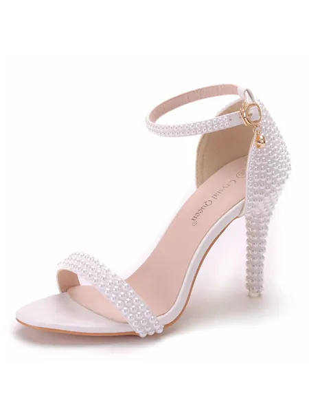 Kvinnors Pu Peep Toe Med Beading Stilettklack Sandaler