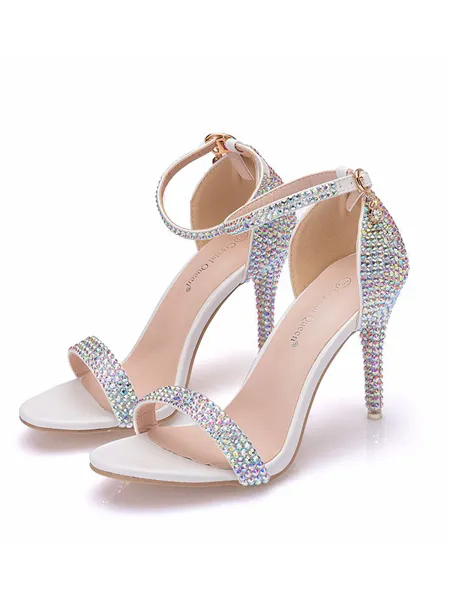 Kvinnors Pu Peep Toe Med Rhinestone Stilettklack Sandaler