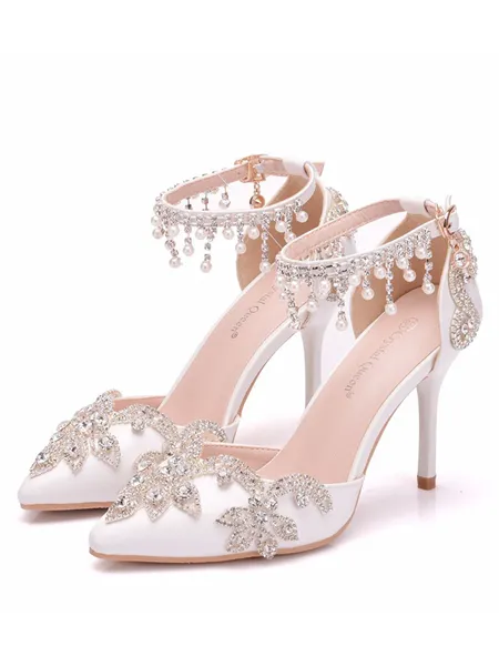 Kvinnors Pu Closed Toe Med Strass Stilettklack Sandaler