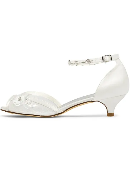 Kvinnors Satäng Peep Toe Med Blomma Cone Heel Bröllopsskor