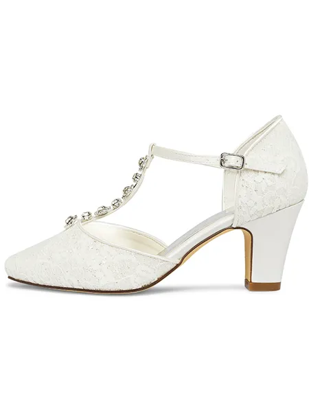 Kvinnors Spets Stängd Tå Med Rhinestone Chunky Heel Bröllopsskor