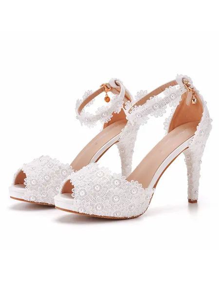 Kvinnors Läder Med Blomma Peep Toe Stilettklack Bröllopsskor