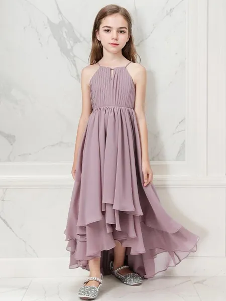 A-linje Grimma Ärmlös Asymmetrisk Firande Chiffong Junior/Girls Brudtärneklänningar