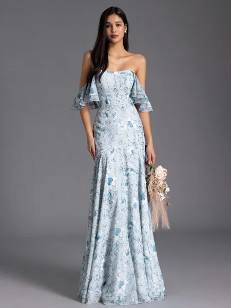 Radiant Jacka Off-shoulder Korta ärmar Golvlång Brudtärneklänningar