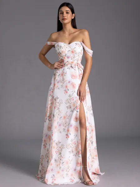 Tasteful A-linje Off-shoulder Pleated Golvlång Brudtärneklänningar