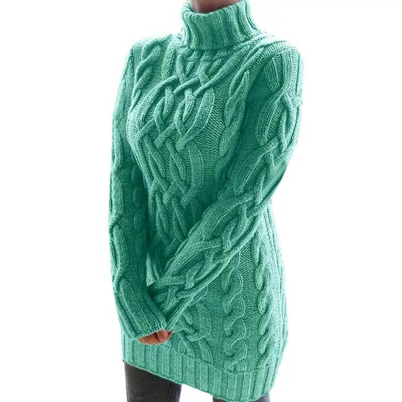Stickad Tröja Dam Turtleneck Flätmönster Akryl