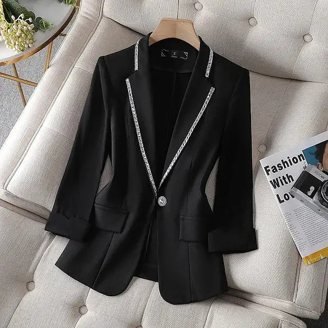 Dam Blazer Jacka Trekvartsärmar Polyester Elegant Stil
